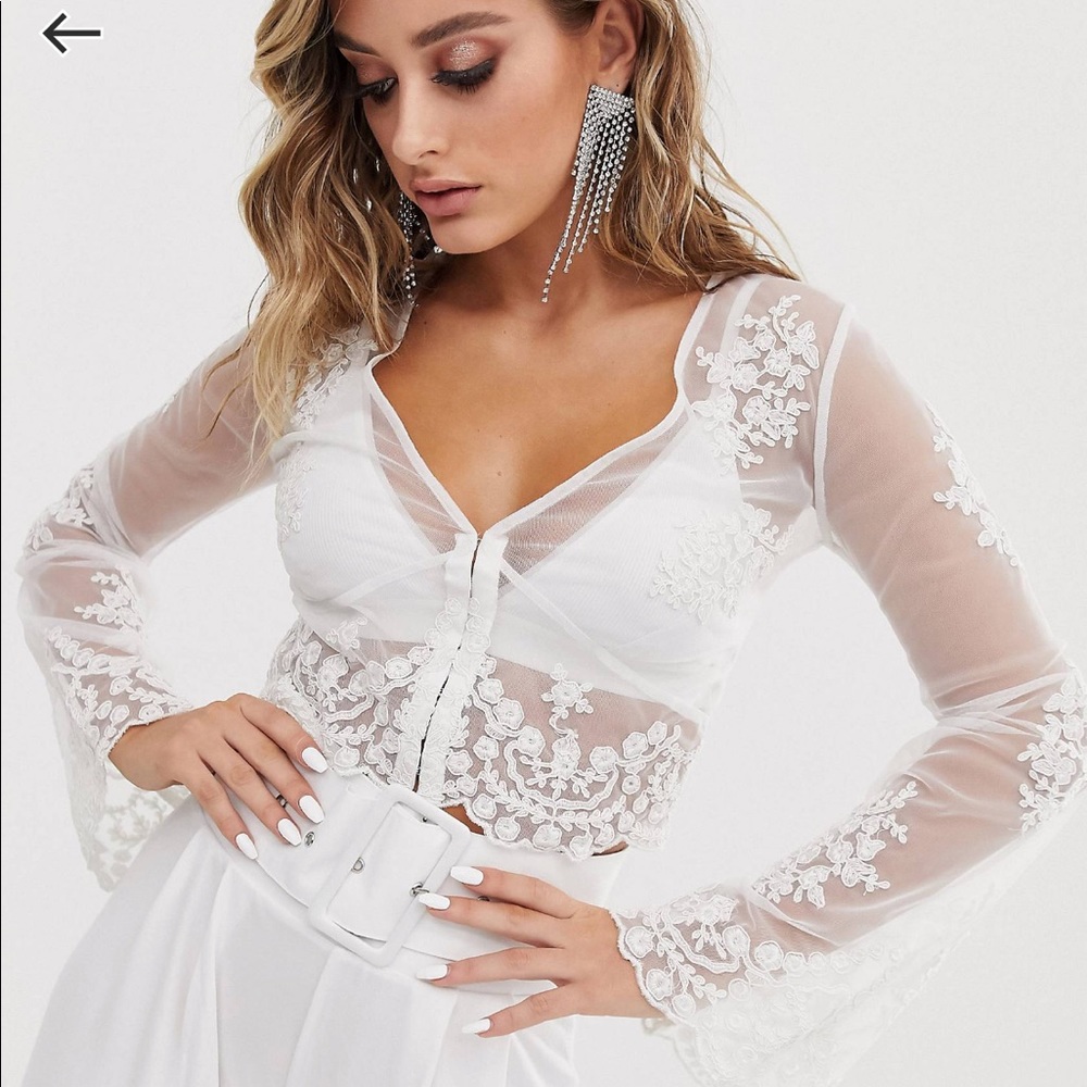 NWT ASOS floral appliqué sheer crop top